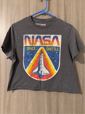 Fifth Sun Charcoal Crop Top with Retro NASA Shuttle Graphic